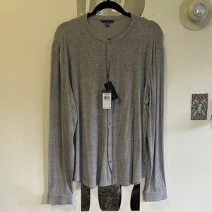 NWT John Varvatos Light Gray Henley Shirt with Button Placket (L)